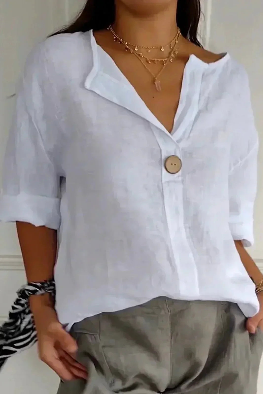 Chalina – Leinen bluse Mit V-Ausschnitt