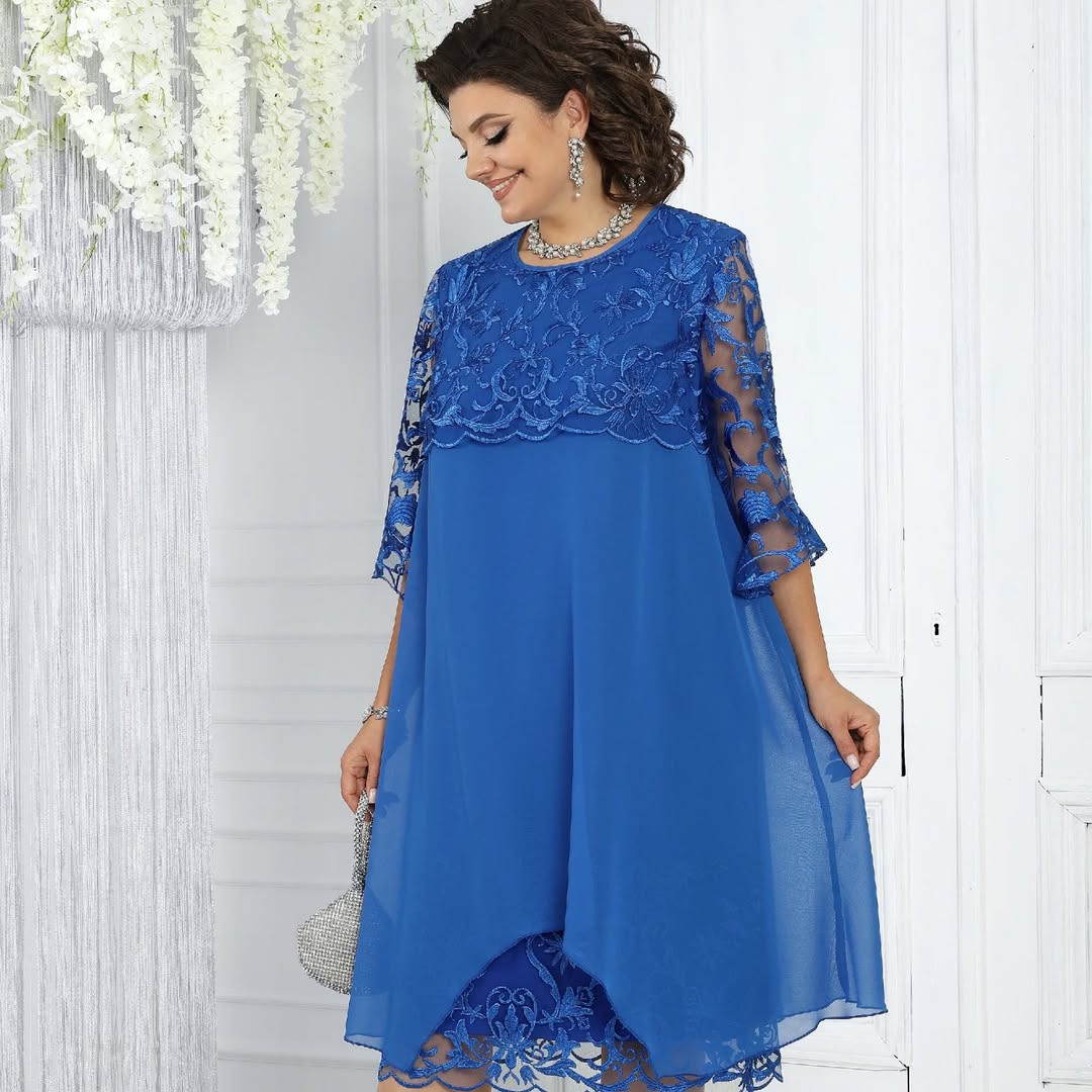 Frauen Rundhals Besticktes Patchwork Kleid