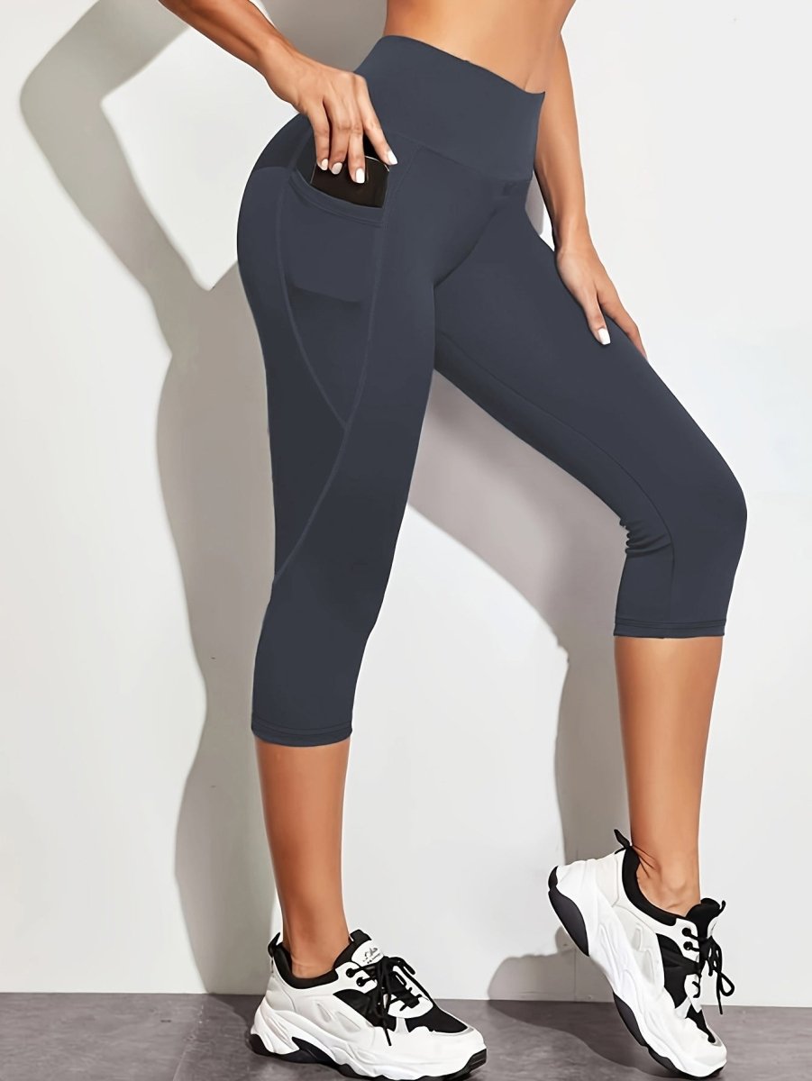 Capri-Leggings Damen mit Hohem Bund und Seitentasche
