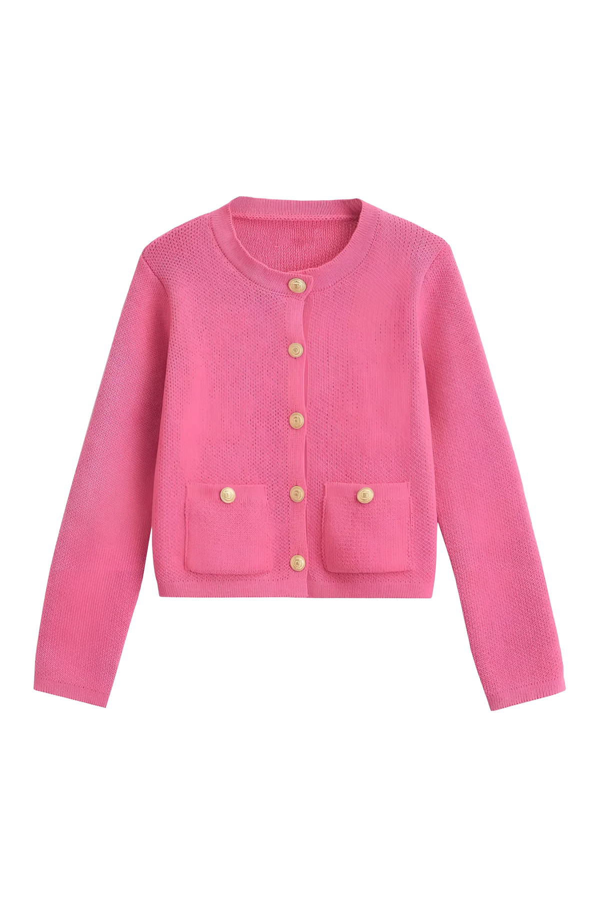 Damen-Strickjacke mit goldenen Knöpfen und Taschen – Aramilla