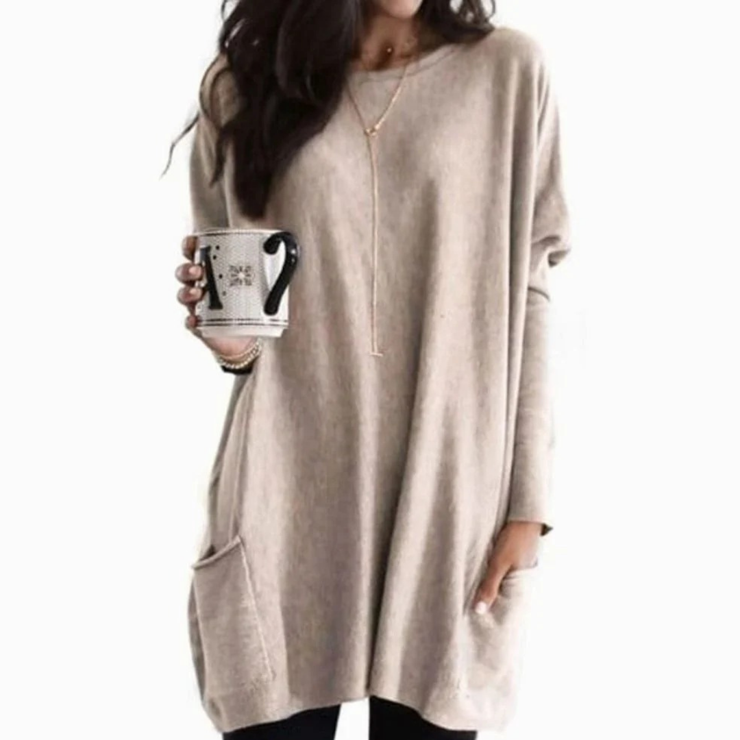 Carlotta | Damen Langer Pullover mit Zwei Taschen