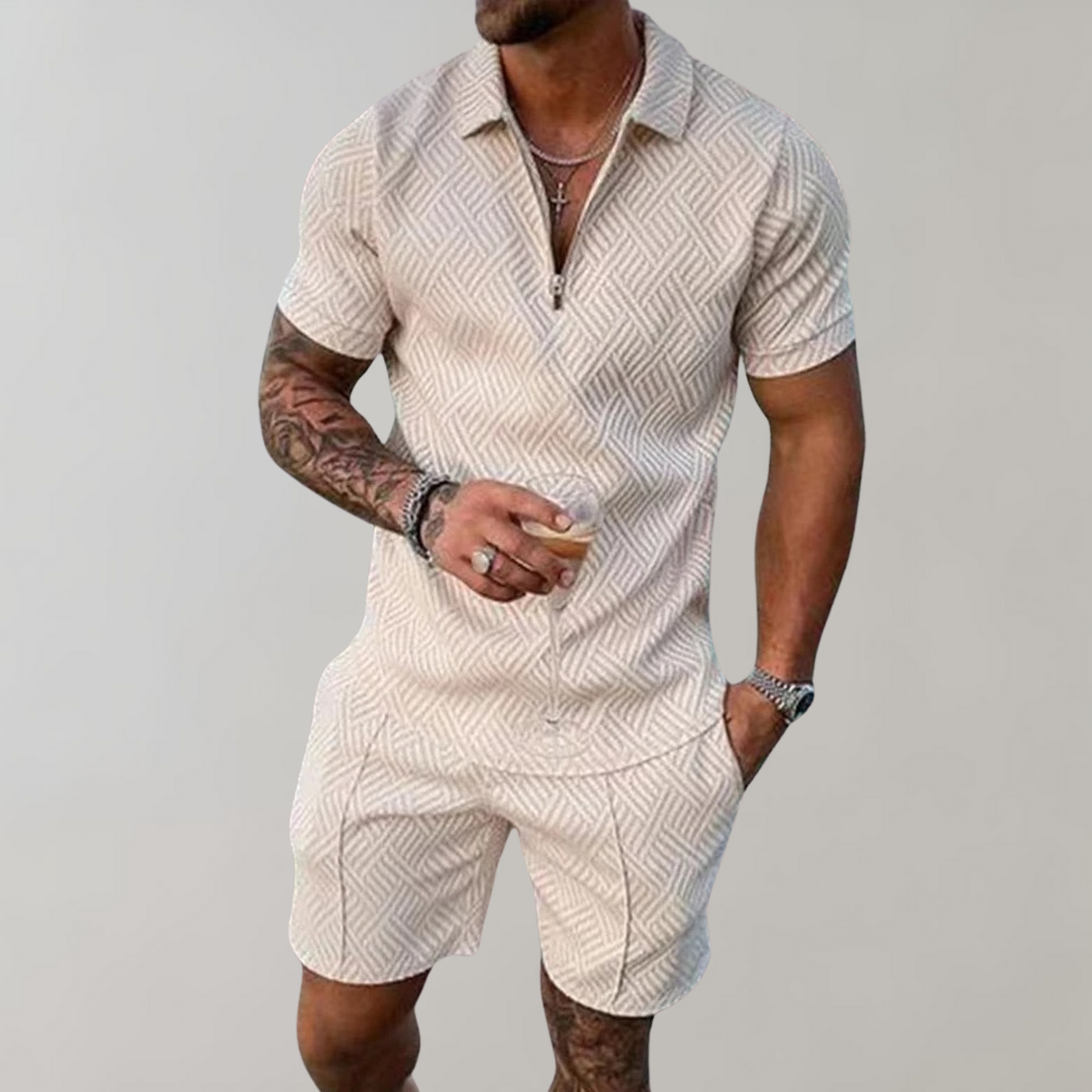 Caspian | Herren Texturiert Polo Shorts Set