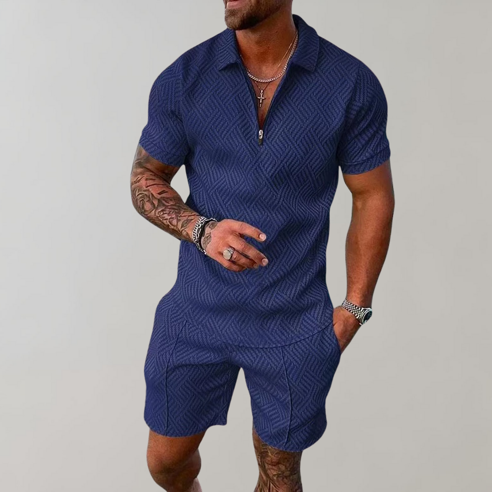 Caspian | Herren Texturiert Polo Shorts Set