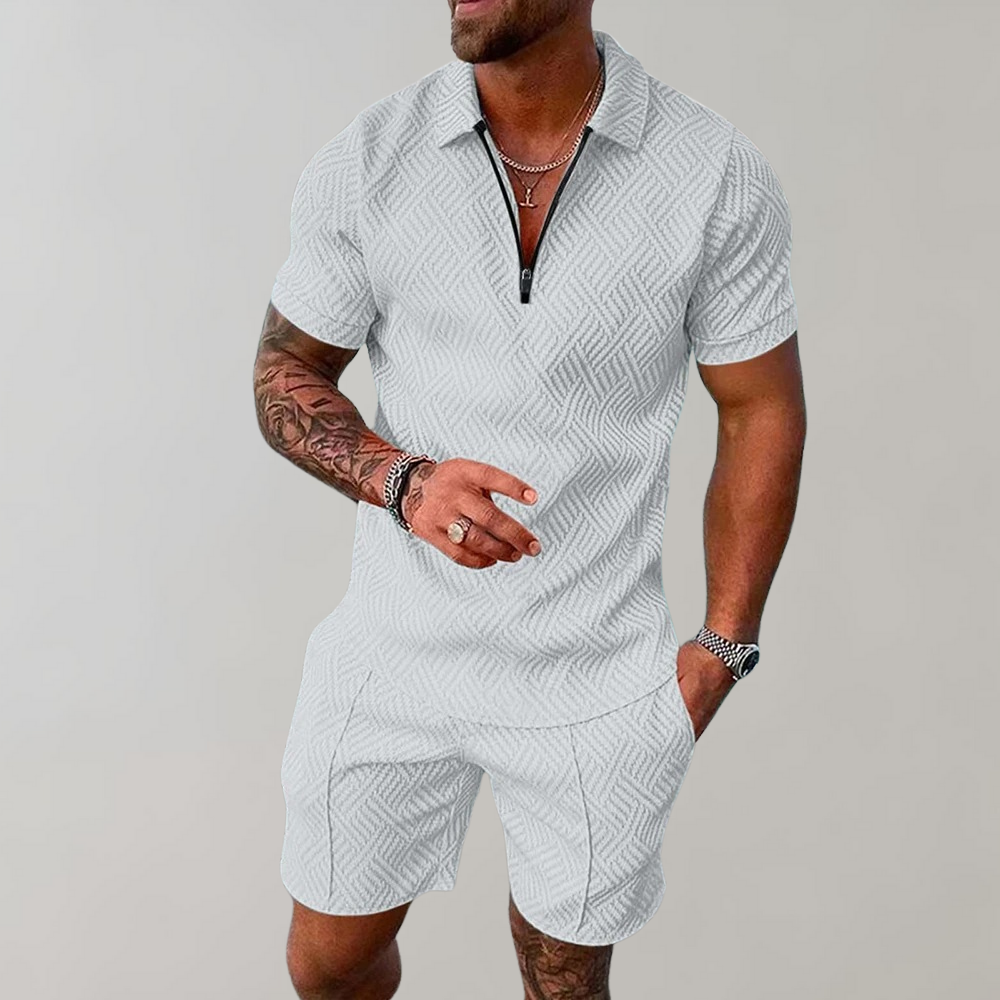 Caspian | Herren Texturiert Polo Shorts Set