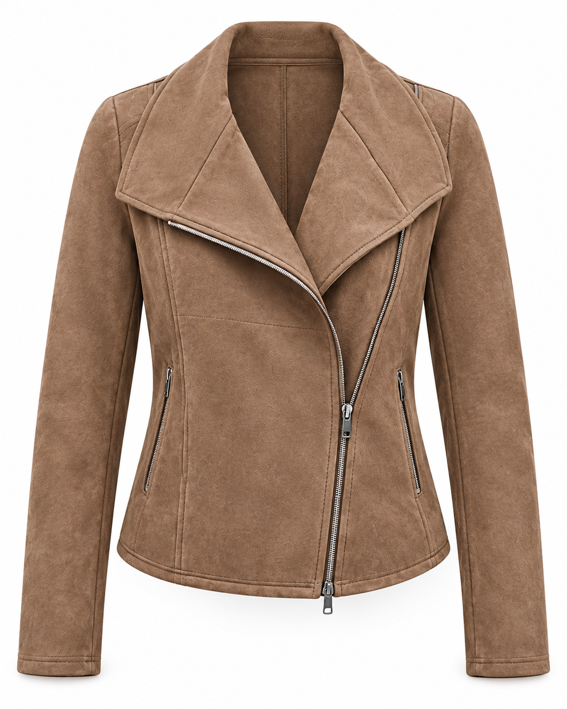 Damen-Bikerjacke in Wildlederoptik mit diagonalem Reißverschluss – Noémie