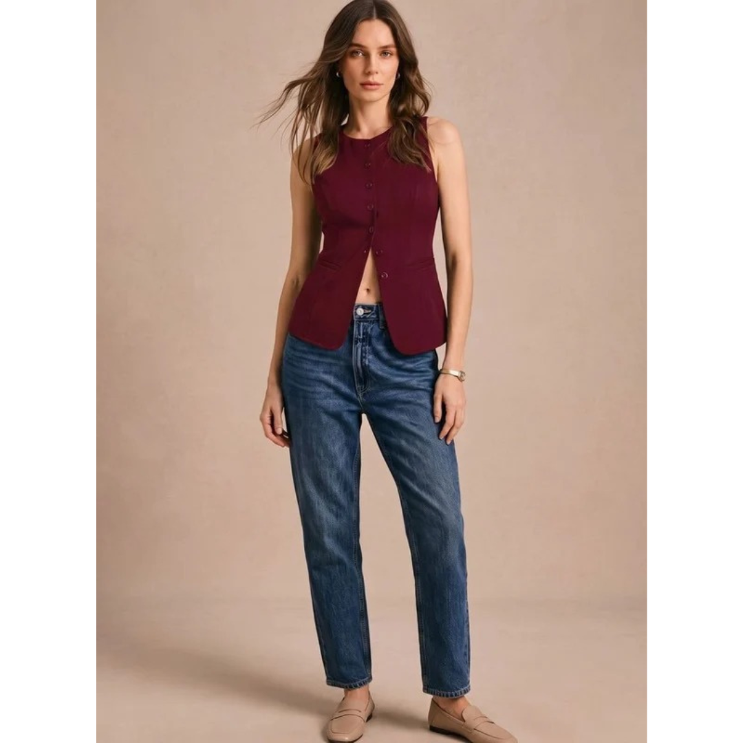 Cecile | Damen Weste mit Knöpfen und gerader Form
