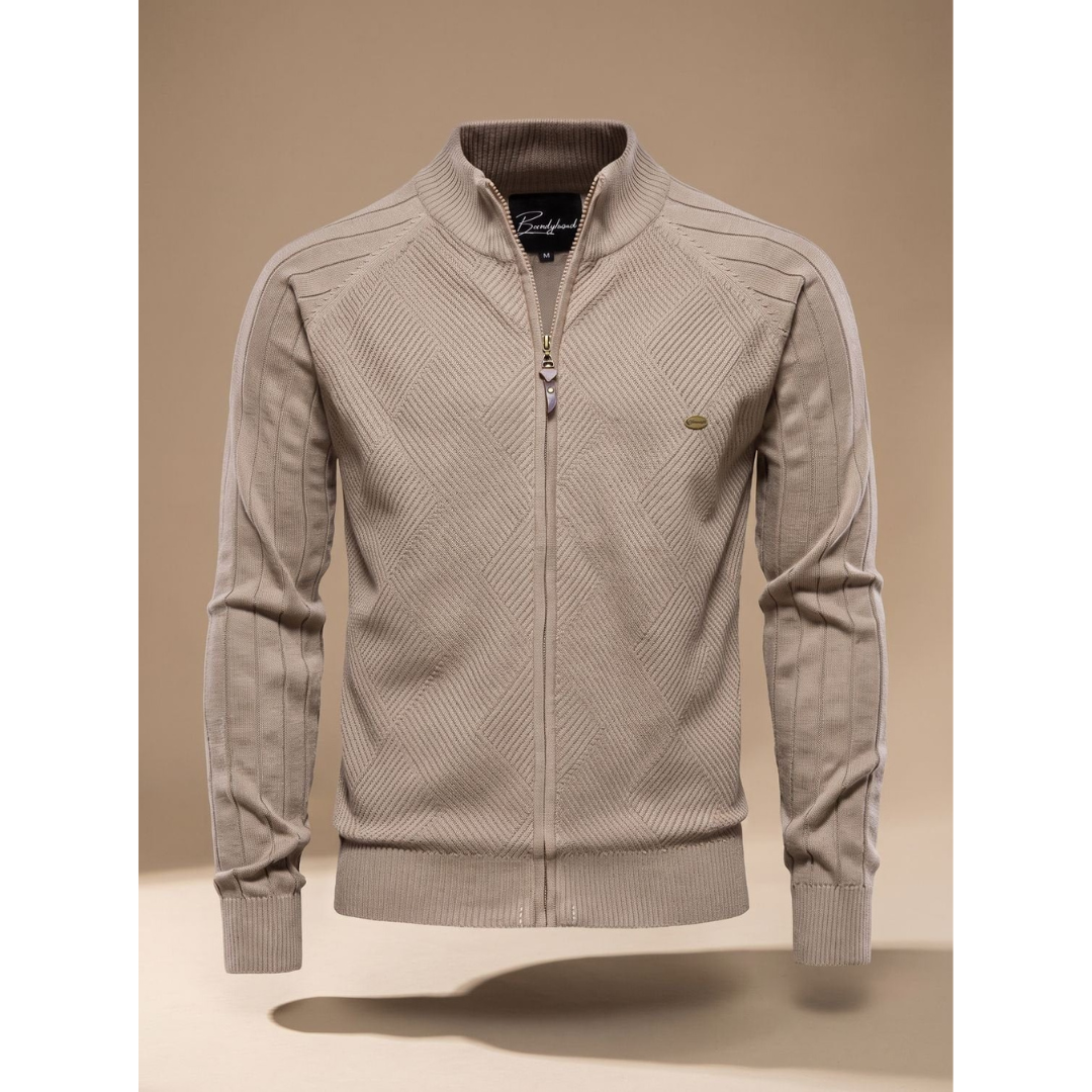 Cedric | Herren Strickjacke mit Reißverschluss, Stehkragen und Struktur