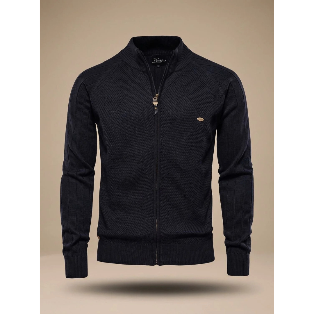 Cedric | Herren Strickjacke mit Reißverschluss, Stehkragen und Struktur
