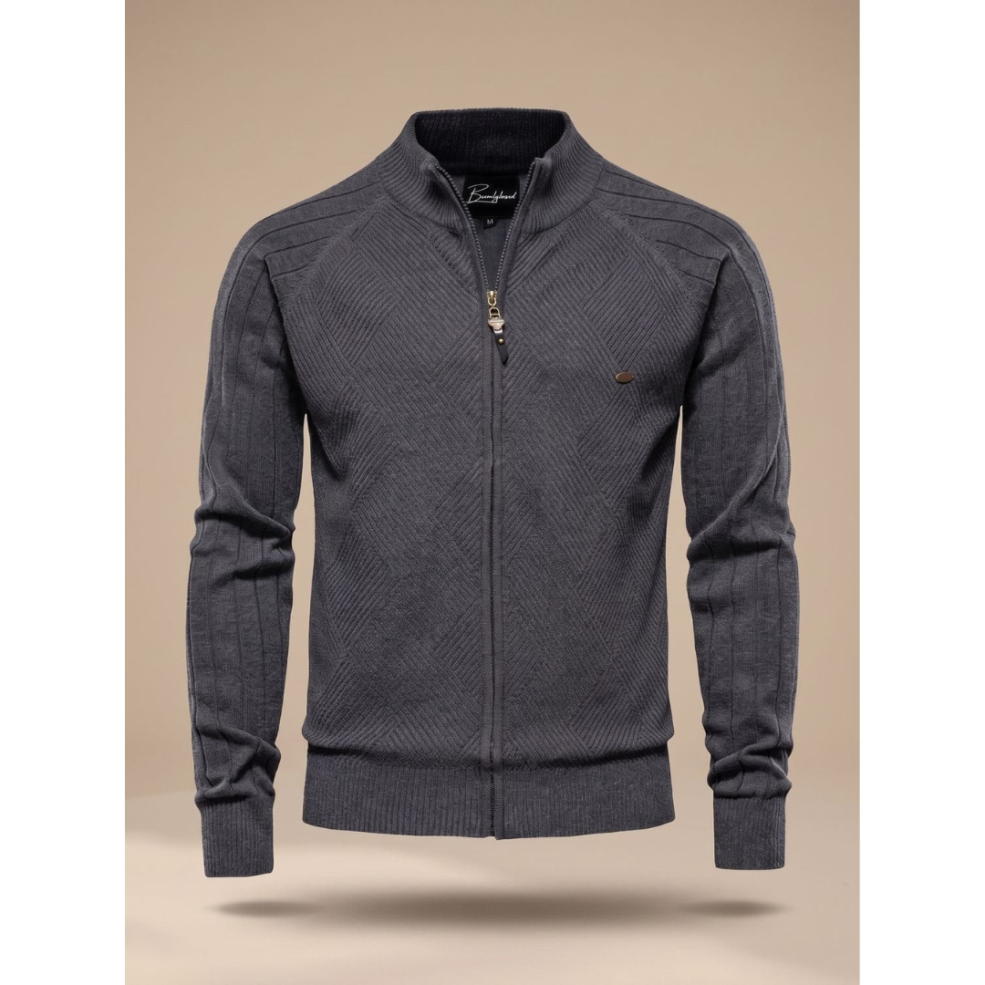 Cedric | Herren Strickjacke mit Reißverschluss, Stehkragen und Struktur