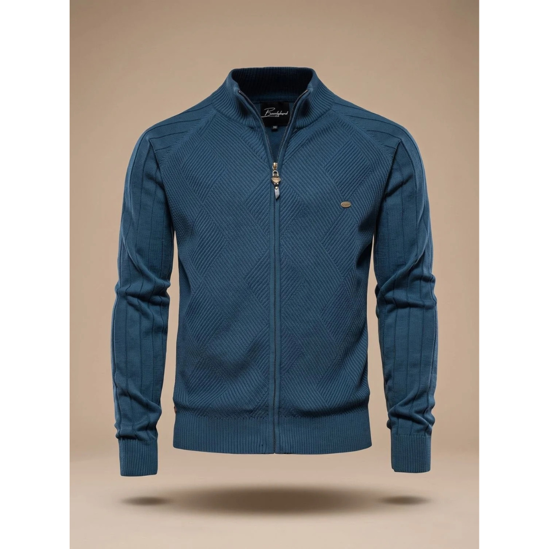 Cedric | Herren Strickjacke mit Reißverschluss, Stehkragen und Struktur