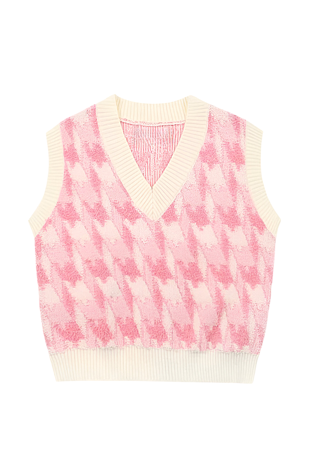 Gestrickte Damenweste mit V-Ausschnitt und Muster – Mondeña