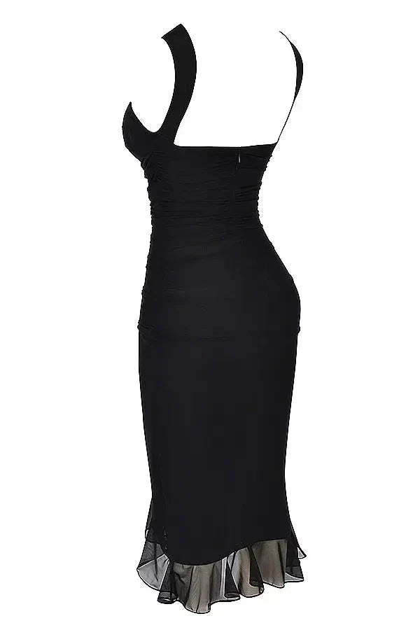 Clara | Damen Elegantes Midi Kleid Stretch Mesh – Mesh Midikleid Elegant 2026