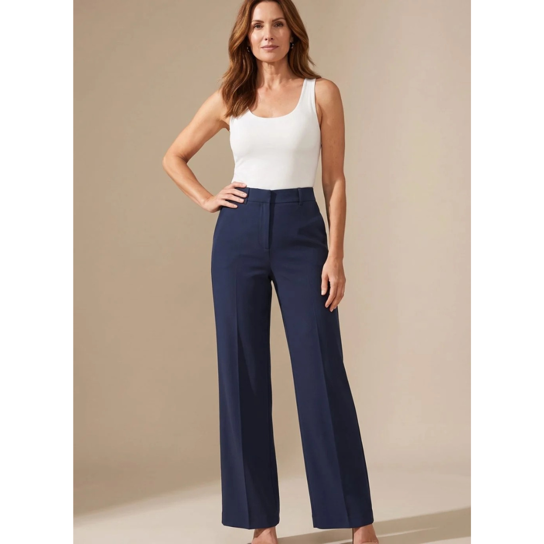 Clarissa | Damen Hose mit Hoher Taille, Weitem Bein und Knöpfen
