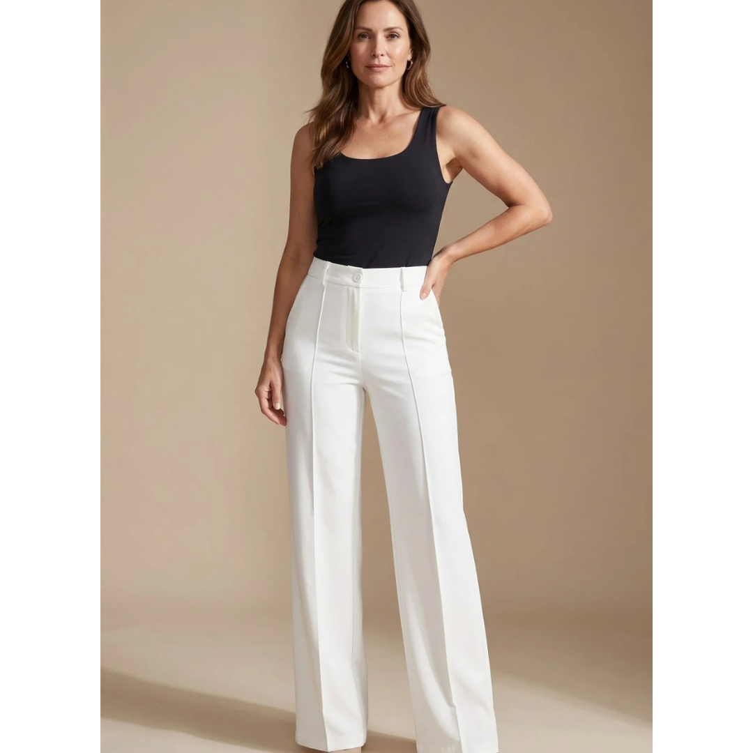 Clarissa | Damen Hose mit Hoher Taille, Weitem Bein und Knöpfen