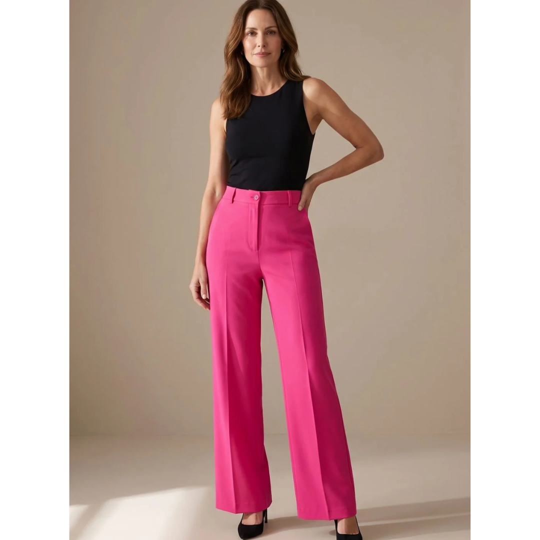 Clarissa | Damen Hose mit Hoher Taille, Weitem Bein und Knöpfen