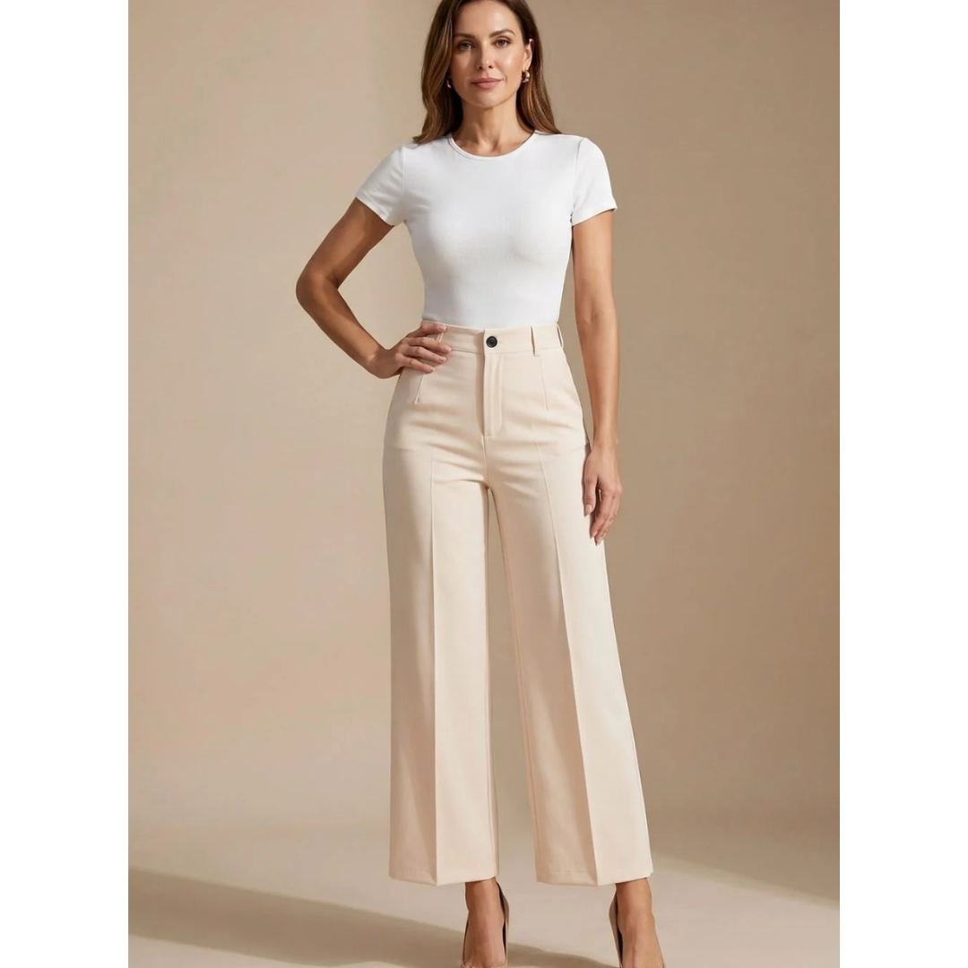 Clarissa | Damen Hose mit Hoher Taille, Weitem Bein und Knöpfen