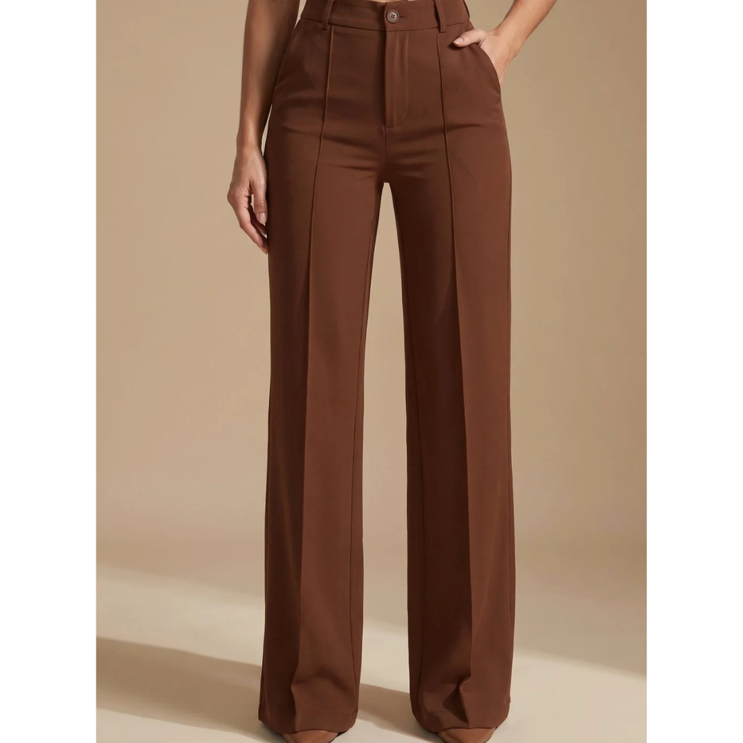 Clarissa | Damen Hose mit Hoher Taille, Weitem Bein und Knöpfen
