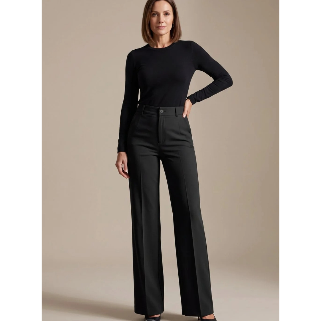 Clarissa | Damen Hose mit Hoher Taille, Weitem Bein und Knöpfen