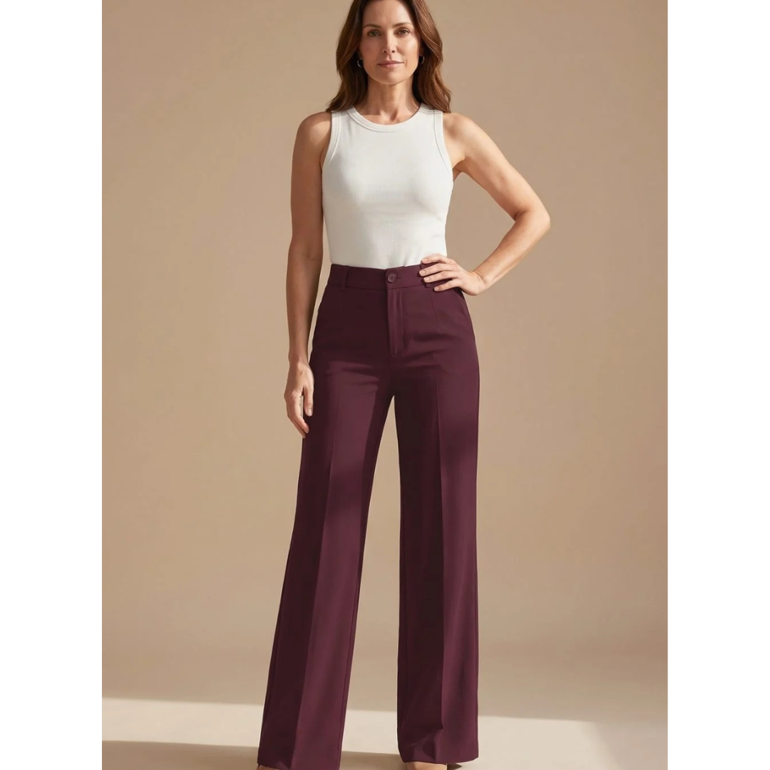 Clarissa | Damen Hose mit Hoher Taille, Weitem Bein und Knöpfen