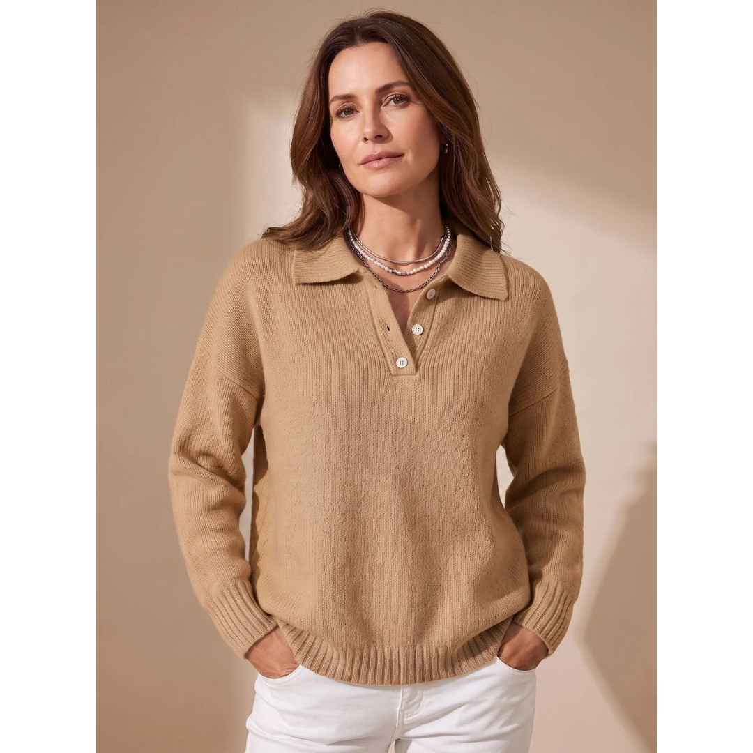 Constantin | Damen Pullover mit Kragen und Knöpfen Langarm