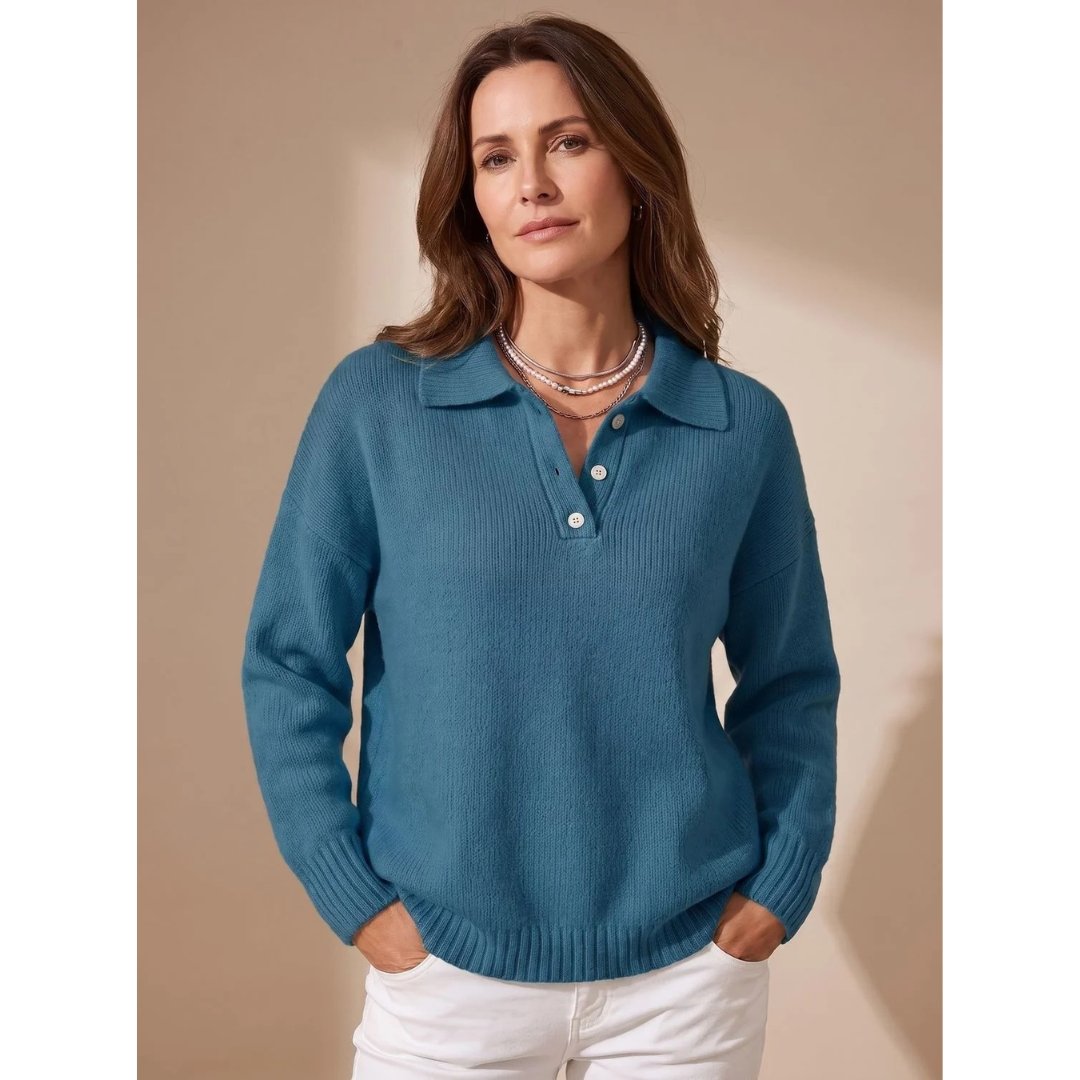 Constantin | Damen Pullover mit Kragen und Knöpfen Langarm
