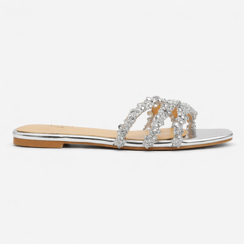 Cosima | Damen Strass Sandalen Flache Sommerschuhe