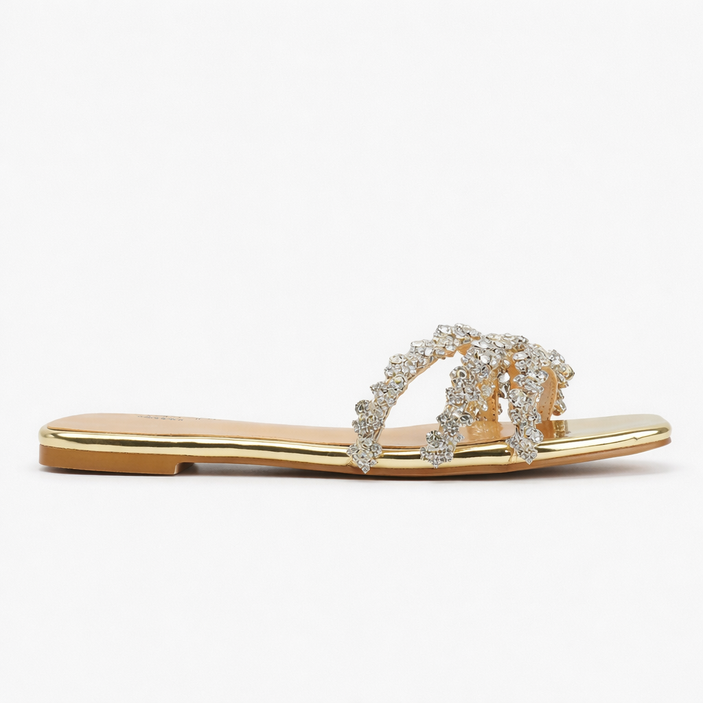 Cosima | Damen Strass Sandalen Flache Sommerschuhe