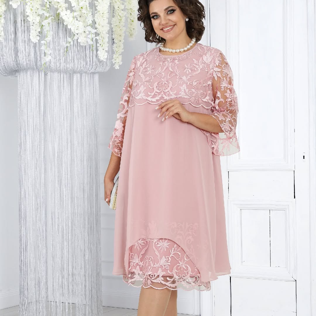 Frauen Rundhals Besticktes Patchwork Kleid