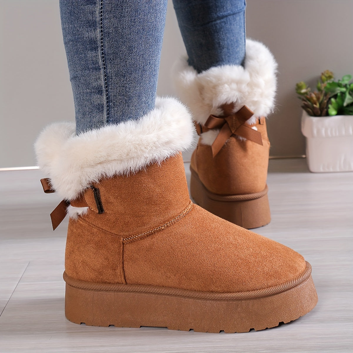 Nelia | Stilvoll Thermal gefüttert Plüsch Bowknot Stiefel