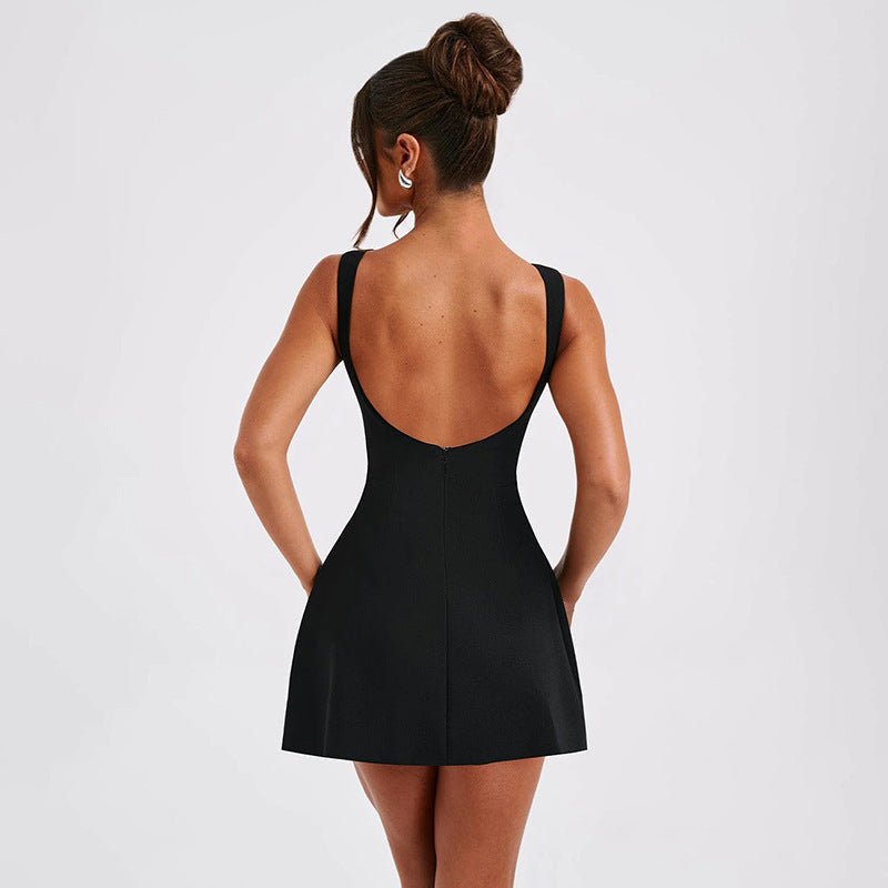 Hannah | Damen A-Linien Mini Kleid Ärmellos Rundhals Elegant