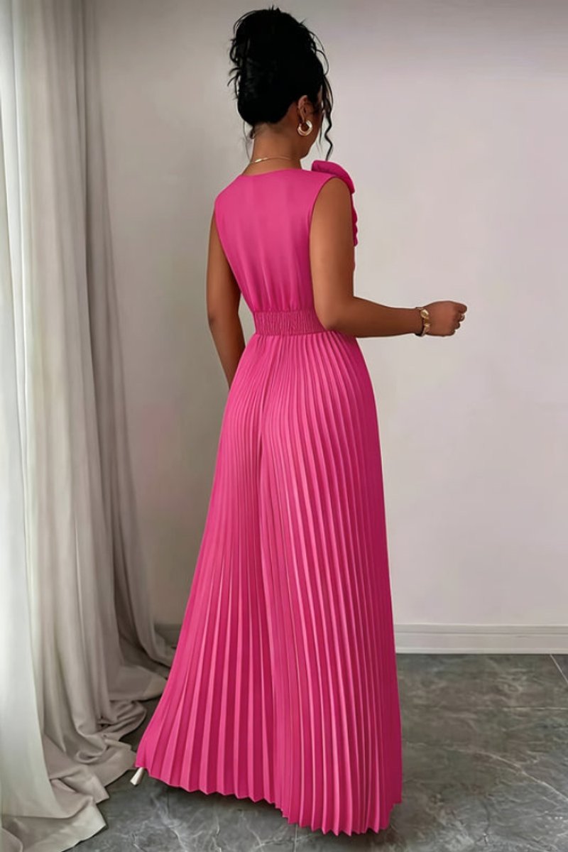 Katharina | Damen Abendkleid ärmellos plissiert A-Linie Blumenapplikation