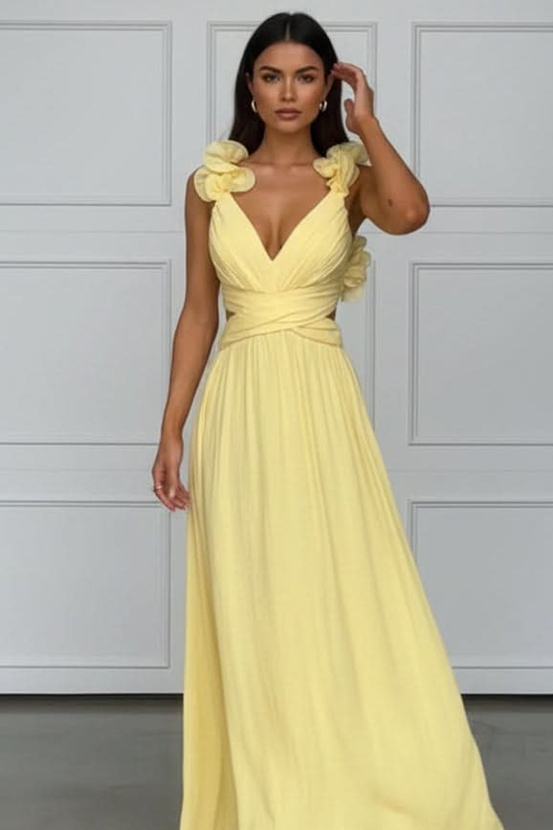 Katharina | Damen Abendkleid ärmellos plissiert A-Linie Blumenapplikation