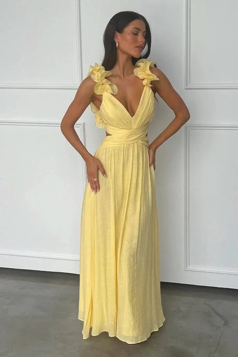 Katharina | Damen Abendkleid ärmellos plissiert A-Linie Blumenapplikation