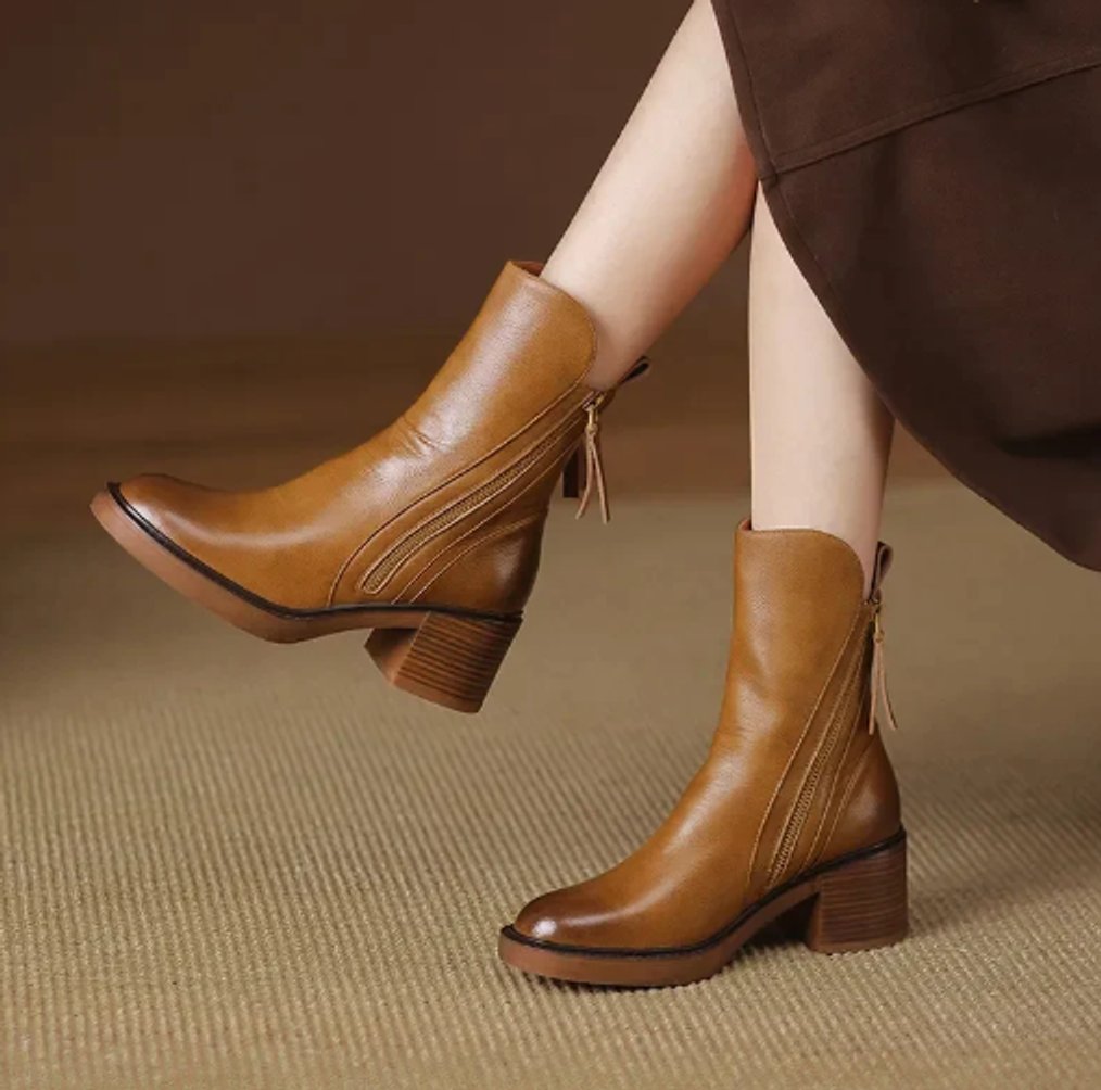 Johanna | Damen Ankle Boots aus Leder mit Blockabsatz und Reißverschluss