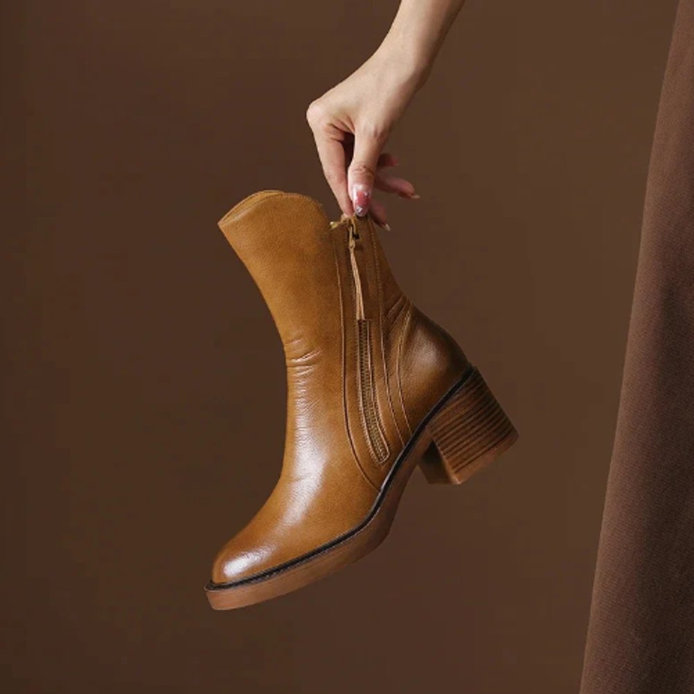Johanna | Damen Ankle Boots aus Leder mit Blockabsatz und Reißverschluss