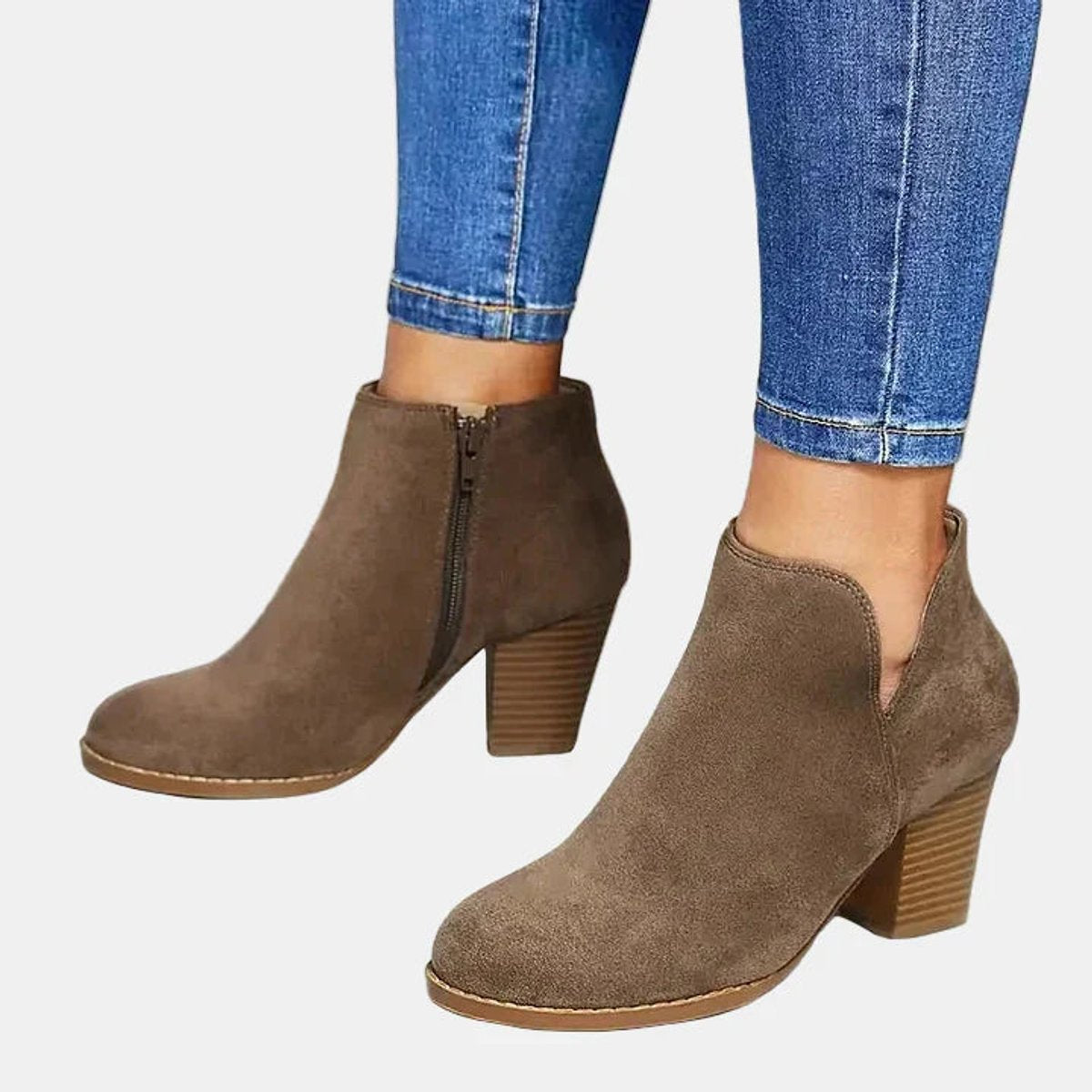 Frieda | Damen Ankle Boots mit Blockabsatz Reißverschluss Stiefeletten