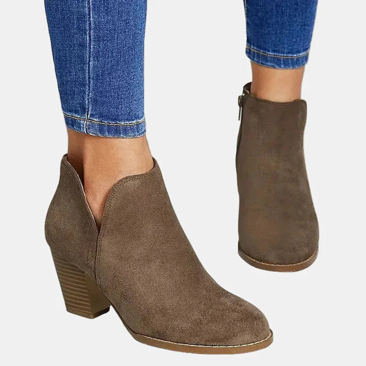 Frieda | Damen Ankle Boots mit Blockabsatz Reißverschluss Stiefeletten