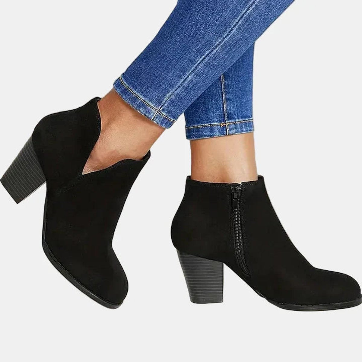 Frieda | Damen Ankle Boots mit Blockabsatz Reißverschluss Stiefeletten