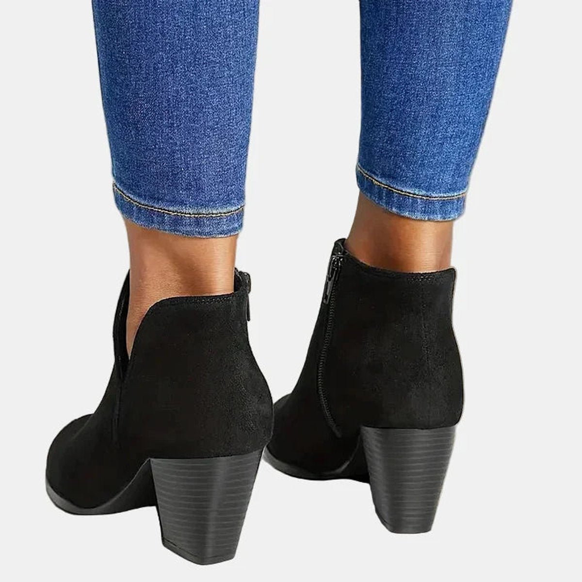 Frieda | Damen Ankle Boots mit Blockabsatz Reißverschluss Stiefeletten
