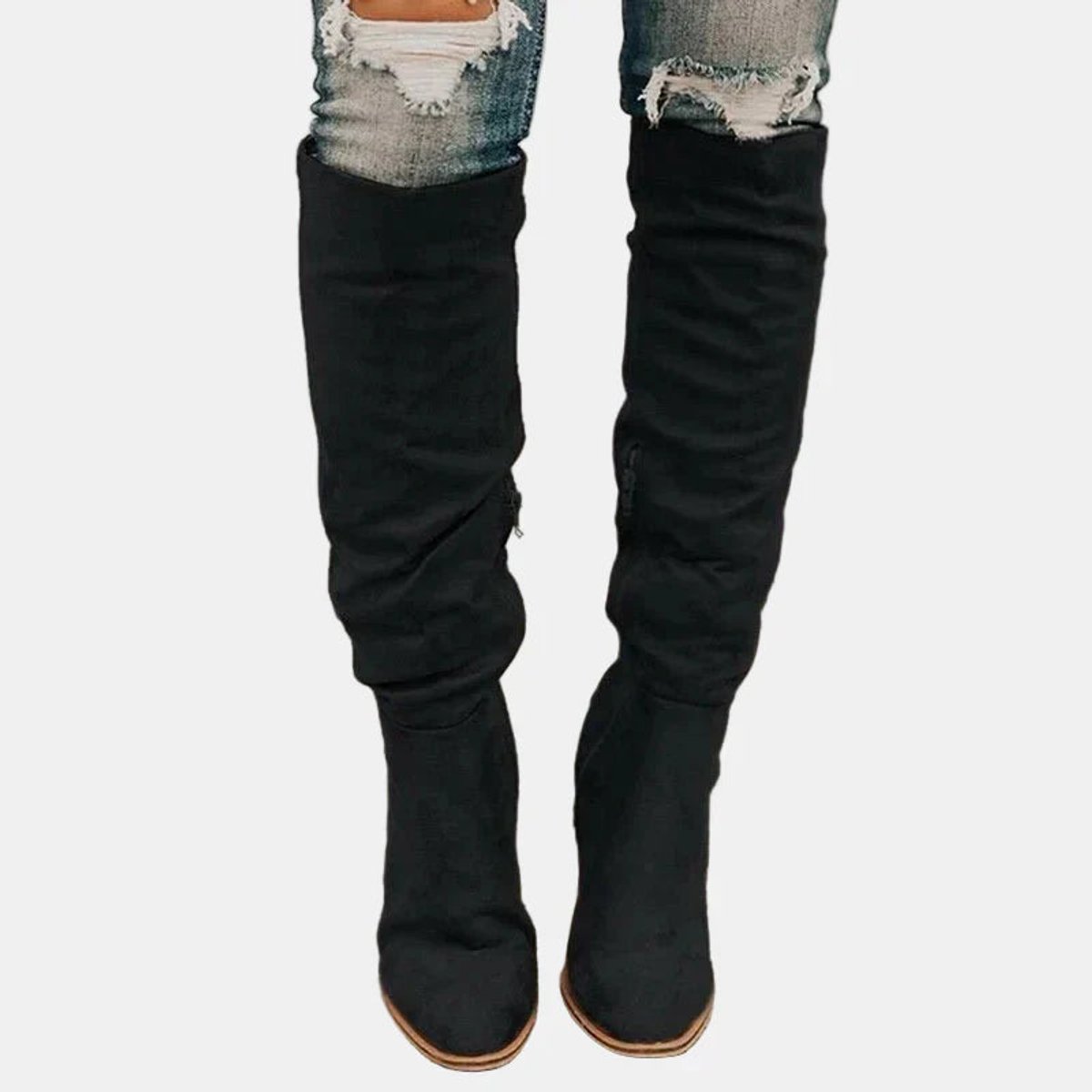 Elisabeth | Damen Ankle Boots Overknee-Stiefel mit Blockabsatz Reißverschluss
