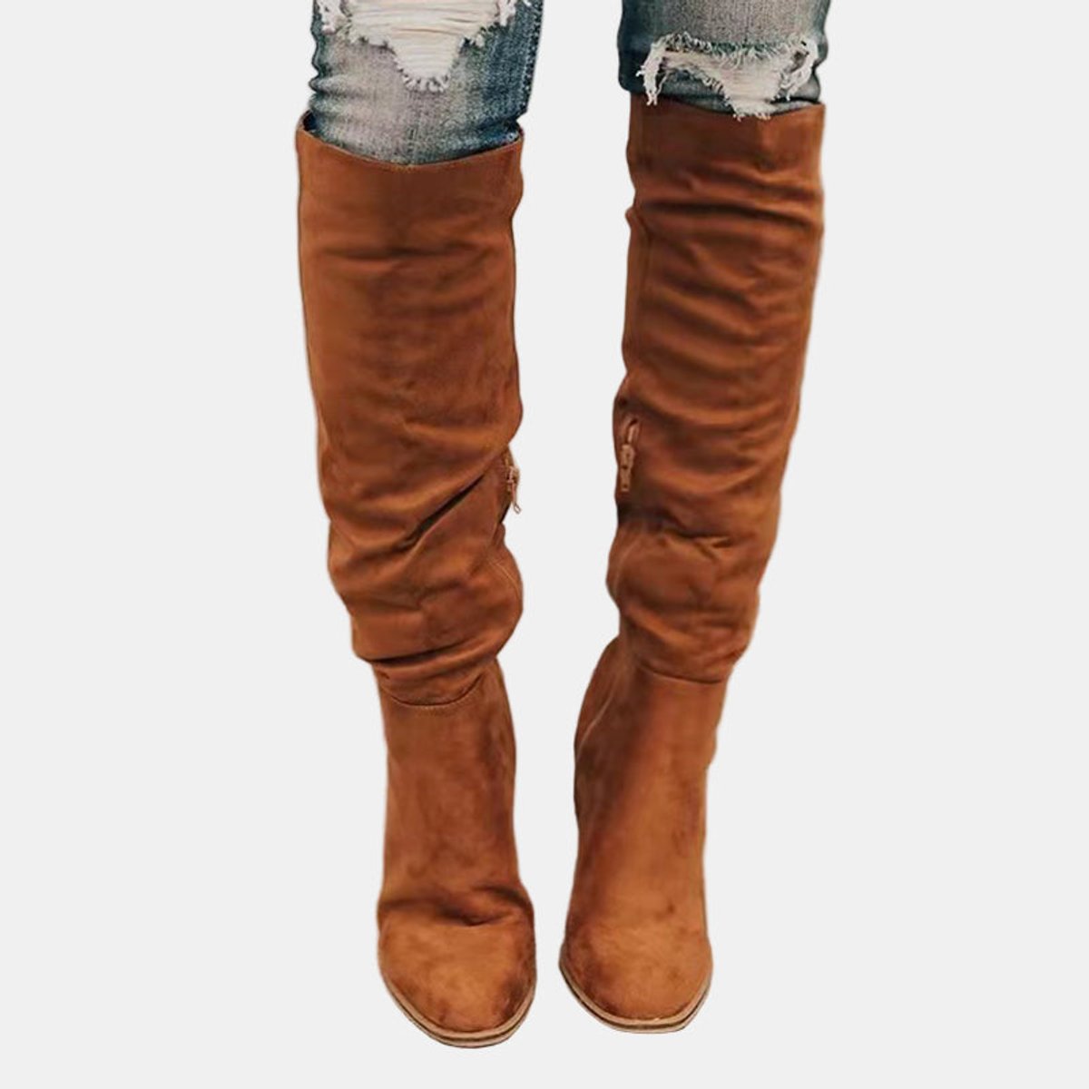 Elisabeth | Damen Ankle Boots Overknee-Stiefel mit Blockabsatz Reißverschluss