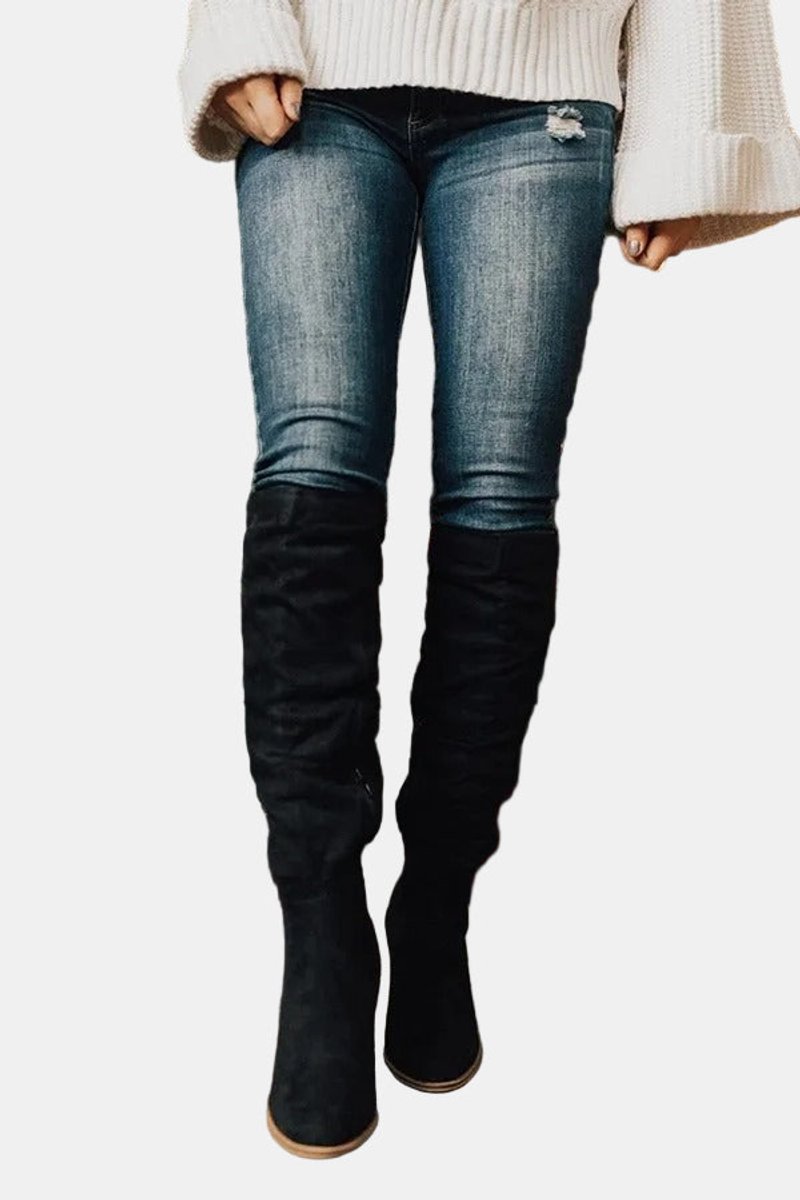Elisabeth | Damen Ankle Boots Overknee-Stiefel mit Blockabsatz Reißverschluss