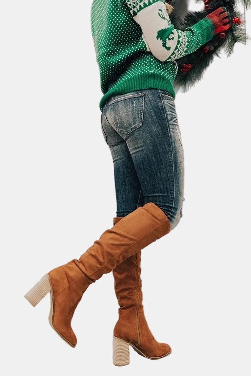 Elisabeth | Damen Ankle Boots Overknee-Stiefel mit Blockabsatz Reißverschluss