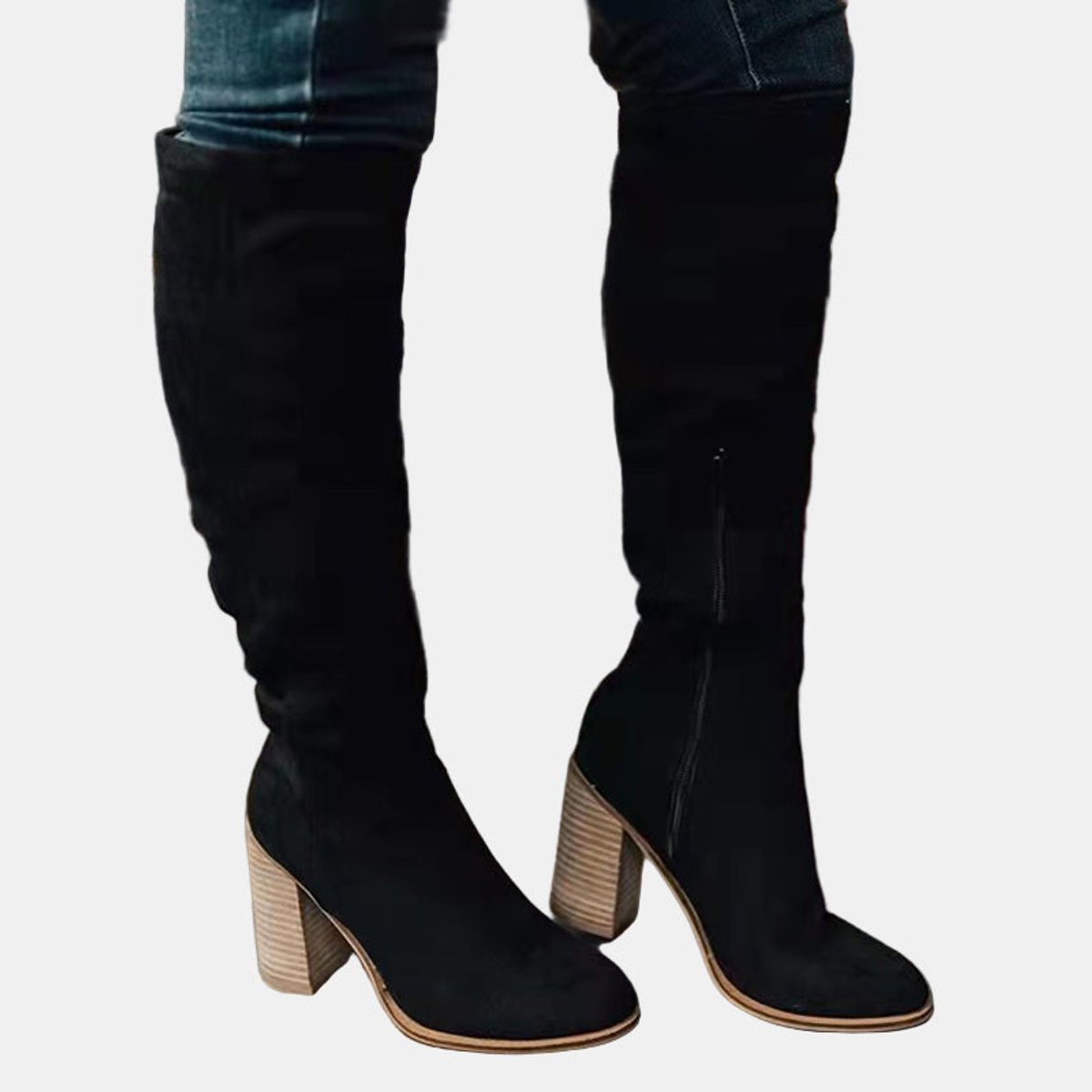 Elisabeth | Damen Ankle Boots Overknee-Stiefel mit Blockabsatz Reißverschluss