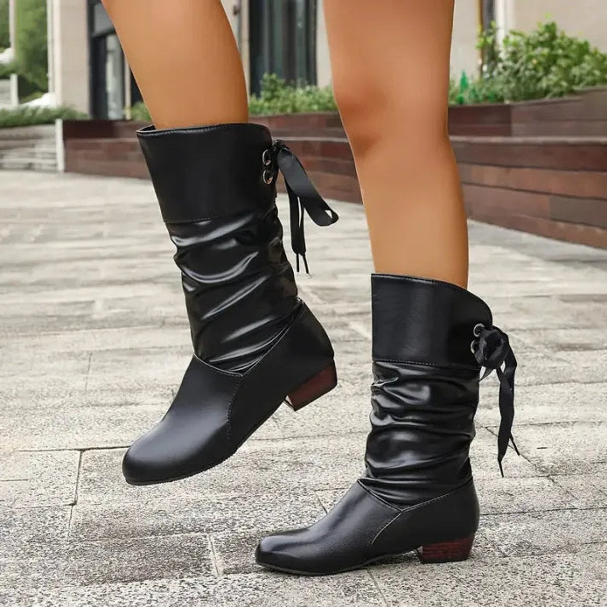 Marlene | Damen Ankle Boots Schnürstiefeletten Blockabsatz Wadenhoch