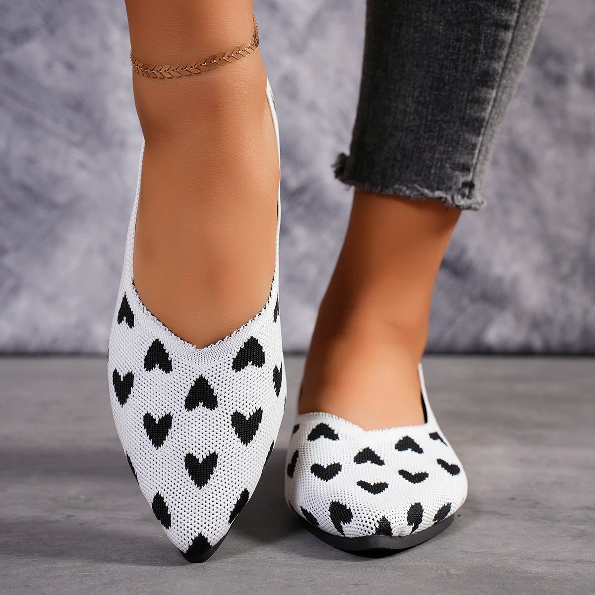 Damen Ballerinas Herzmuster Spitz