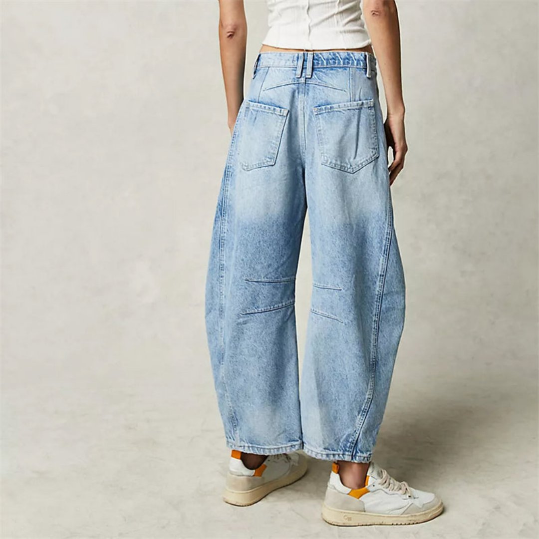 Sophie | Damen Barrel-Leg Jeans Cropped Mid-Rise Denim