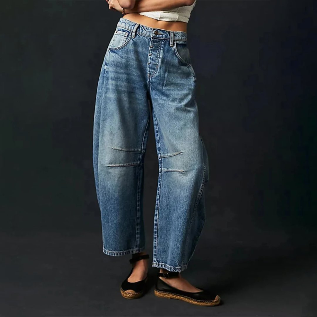Sophie | Damen Barrel-Leg Jeans Cropped Mid-Rise Denim
