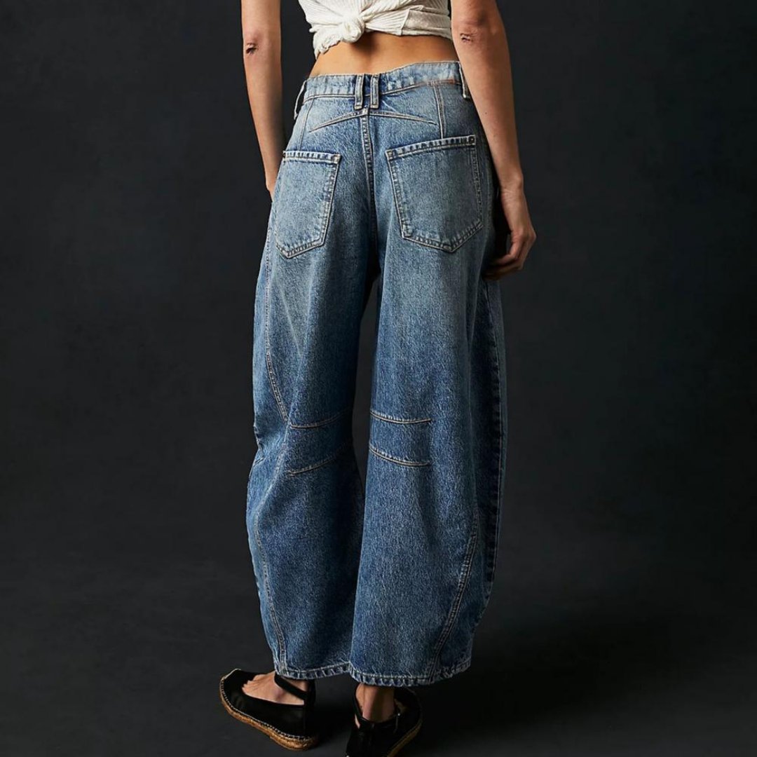 Sophie | Damen Barrel-Leg Jeans Cropped Mid-Rise Denim