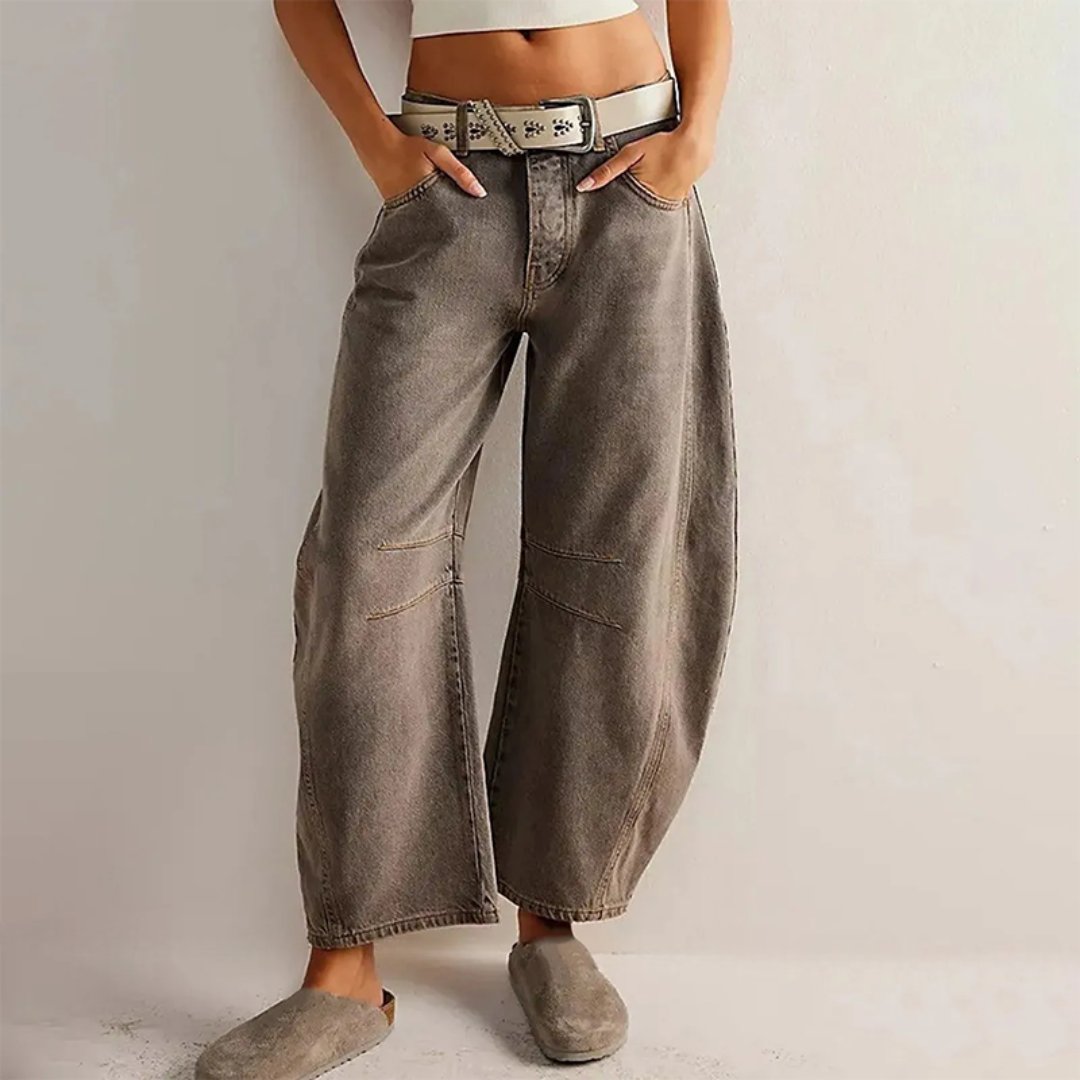 Sophie | Damen Barrel-Leg Jeans Cropped Mid-Rise Denim
